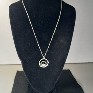 Rook & Crow Circles and Crystal Pendant Handmade with Silver tone chain Necklace